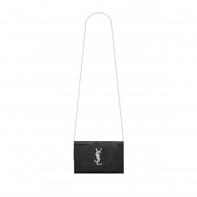 YSL UPTOWN CHAIN WALLET IN SHINY CROCODILE-EMBOSSED LEATHER 607788822045 (19*12*3cm)